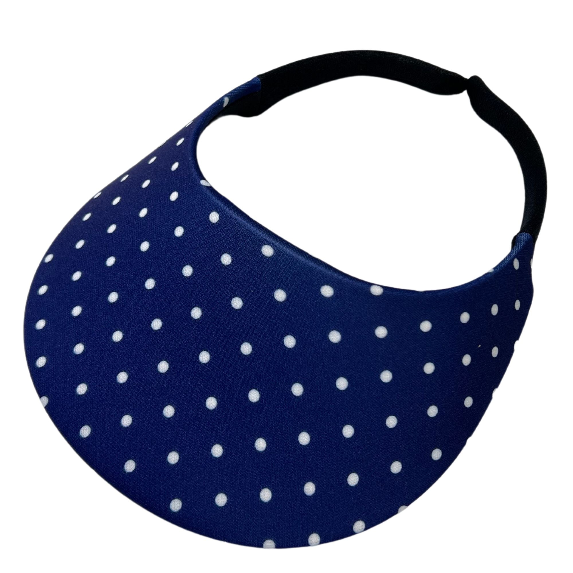 No Headacge Women's Sun Visor White on Navy Polka Dots NO HEADACHE
