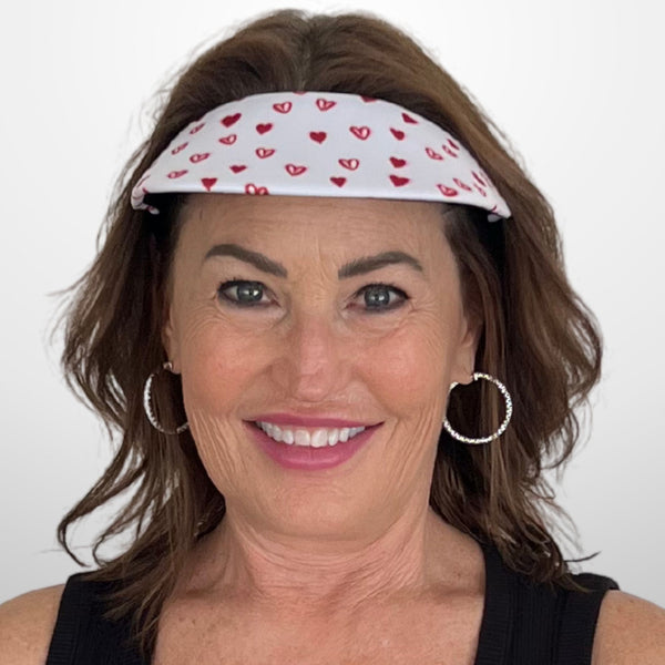 Square Brim - Sketchy Hearts White w/ Red