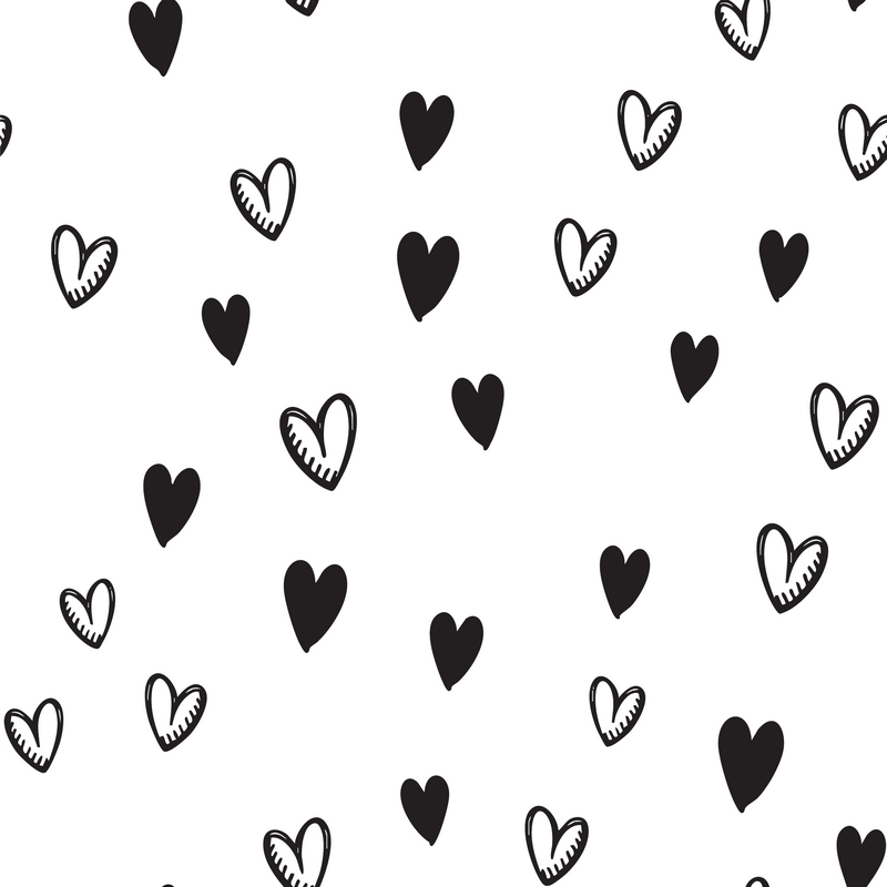 Square Brim - Sketchy Hearts White w/ Black